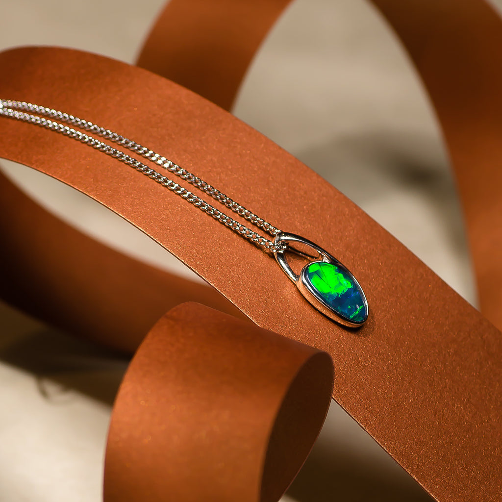 Elegant Free-Style Natural Multicolor Doublet Opal pendant